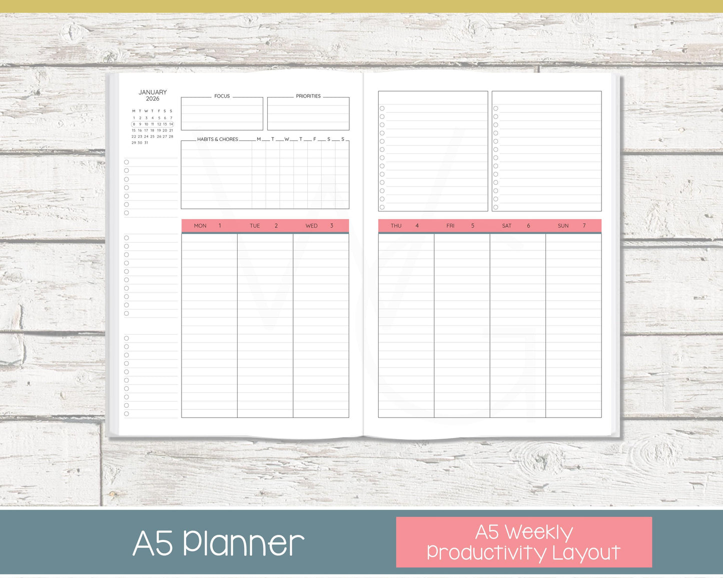 2026 Weekly Personalized Planner | Productivity Weekly Planner | Lined Layout | Chevron Rainbow
