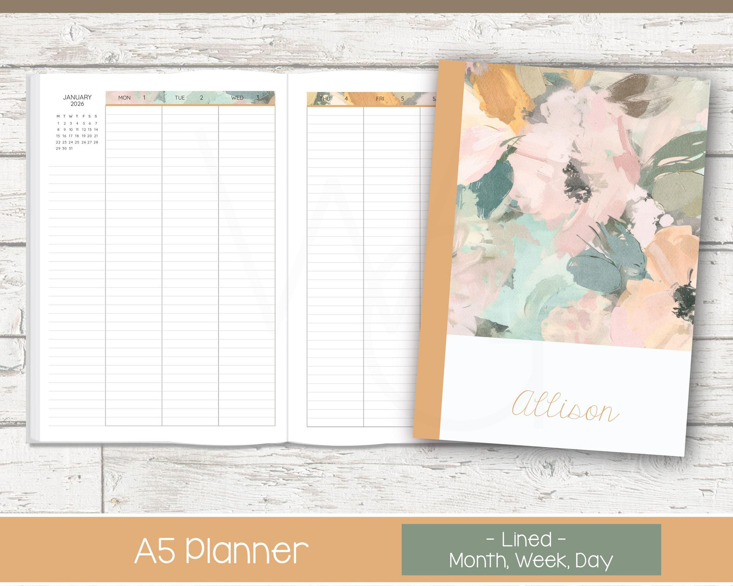 2026 Complete Personalized Planner | Month, Week, Day Planner | Lined Layout | Bloom