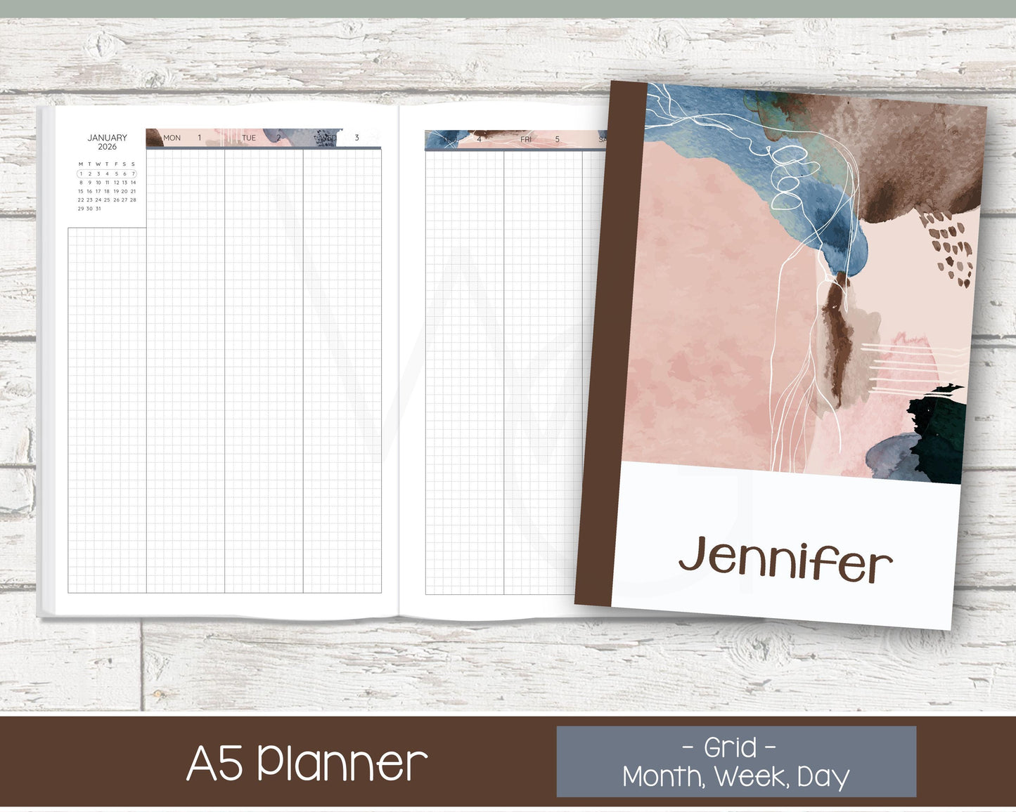 2026 Complete Personalized Planner | Month, Week, Day Planner | Grid Layout | Blush & Ink