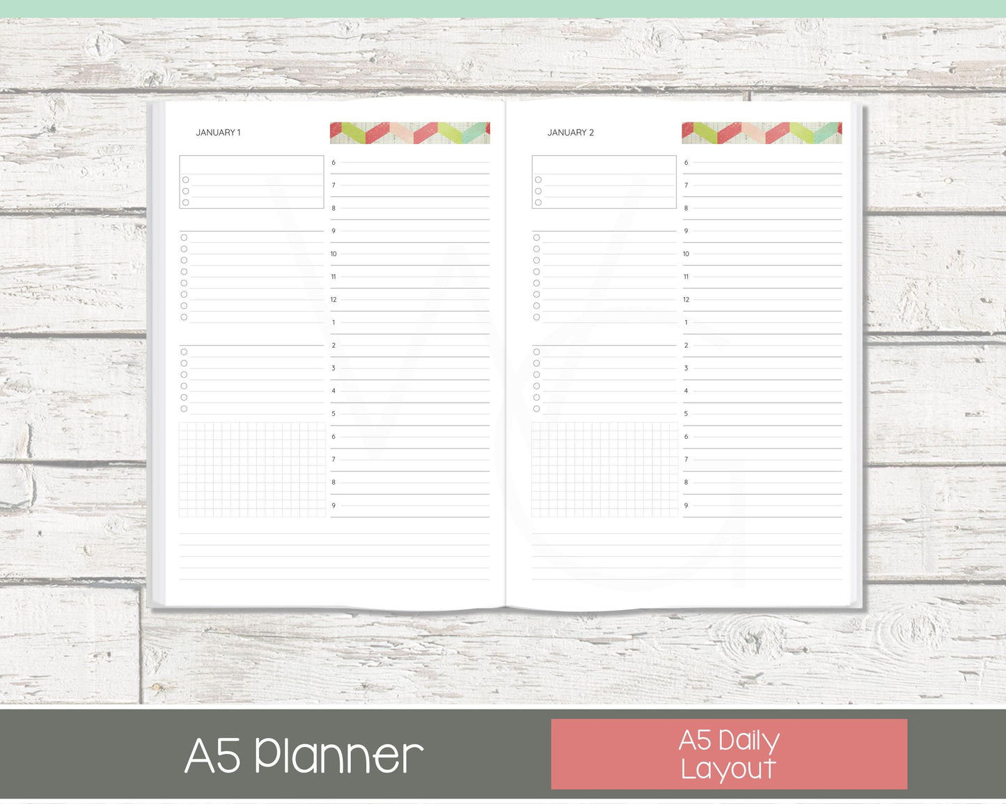 2026 Complete Personalized Planner | Month, Week, Day Planner | Lined Layout | Shabby Chevron