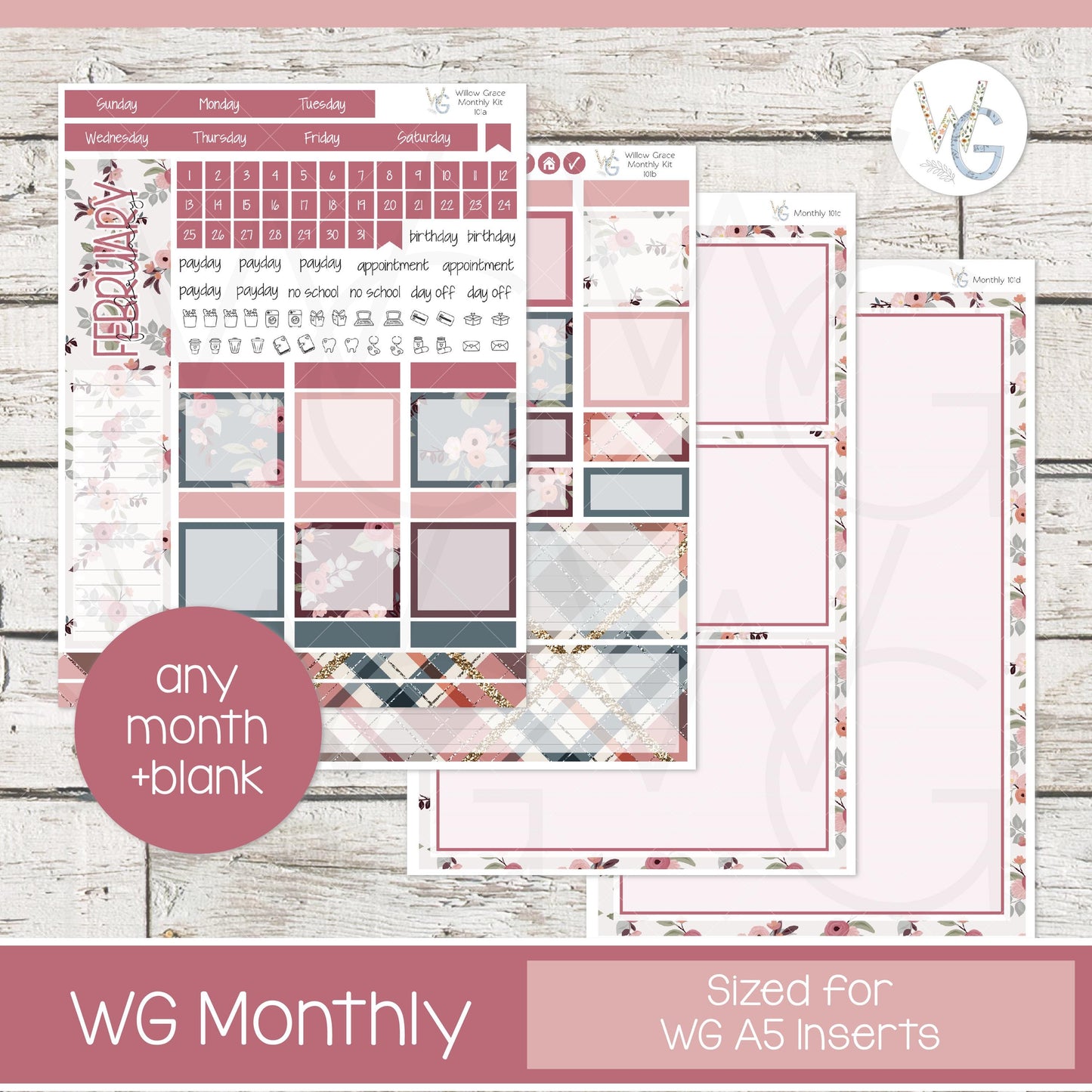 WG A5 Monthly Planner Stickers • WGM5-101