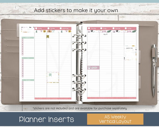 A5 Dated Planner Inserts • Weekly Vertical Layout