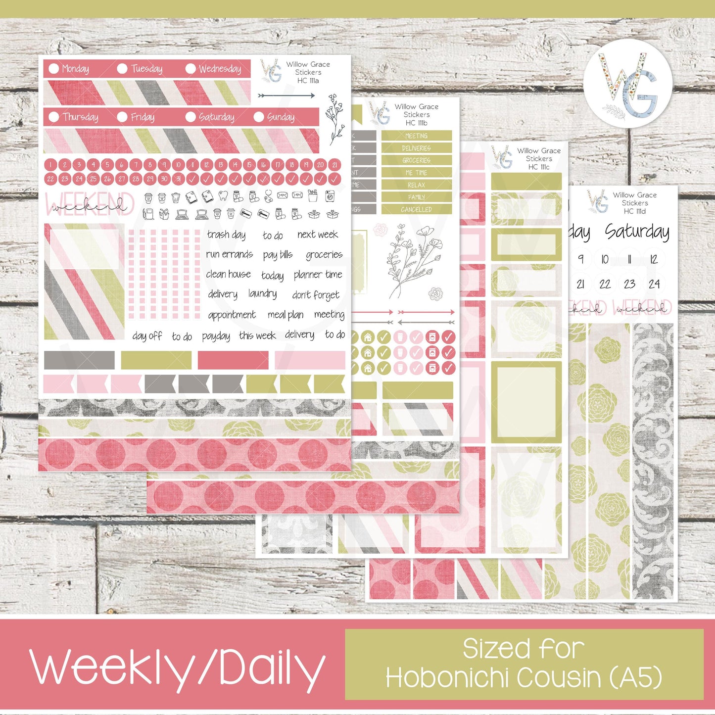 Hobonichi Cousin (A5) Weekly/Daily Sticker Kit • HW-111