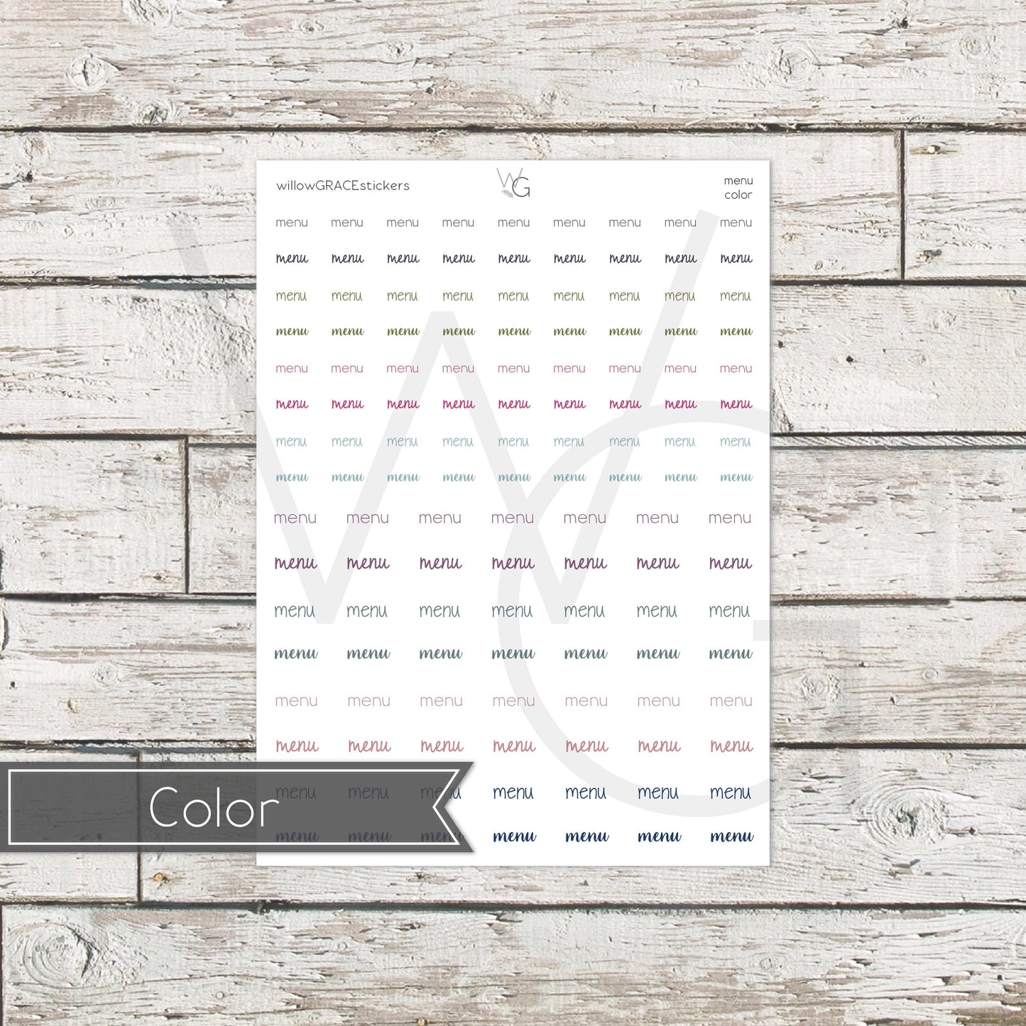 Menu • Word Stickers • Scripts Stickers • Planner Stickers