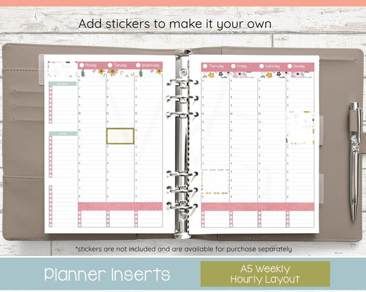 A5 Dated Planner Inserts • Weekly Hourly Layout