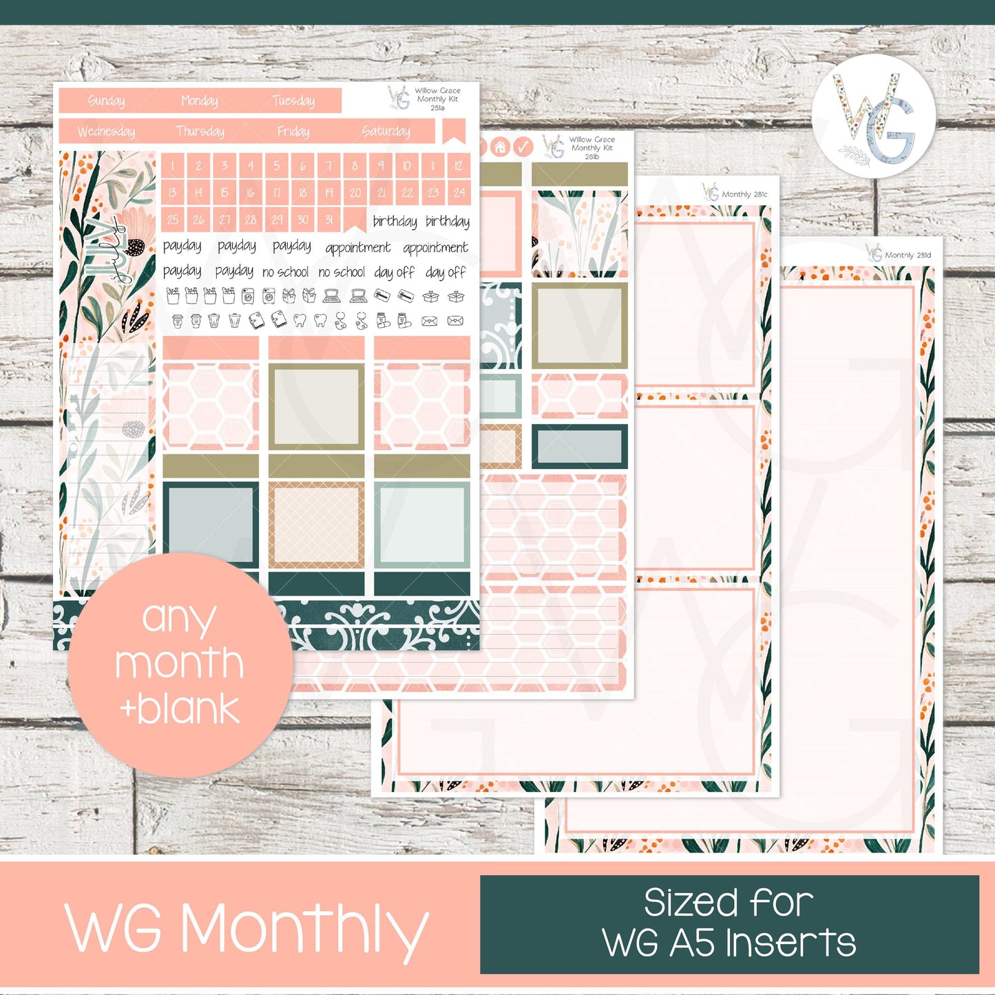 WG A5 Monthly Planner Stickers • WGM5-281
