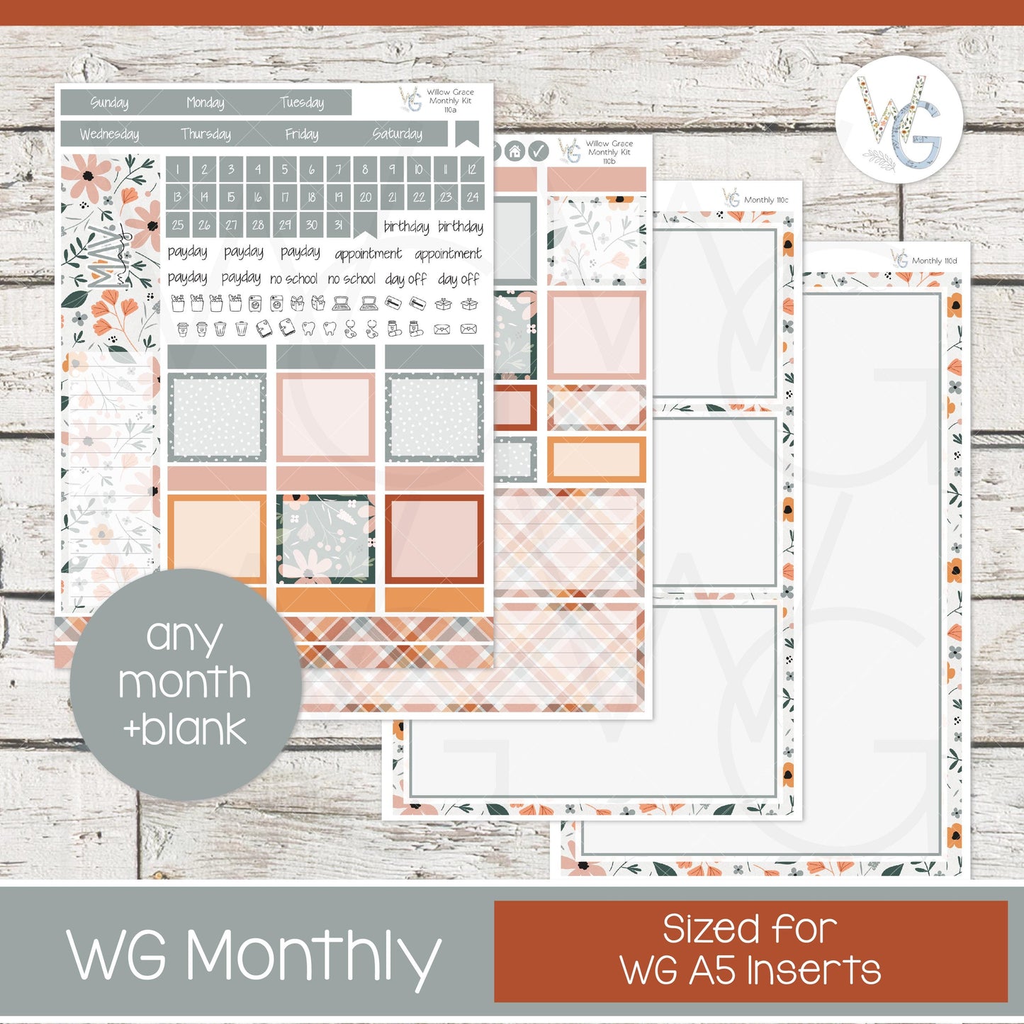WG A5 Monthly Planner Stickers • WGM5-110