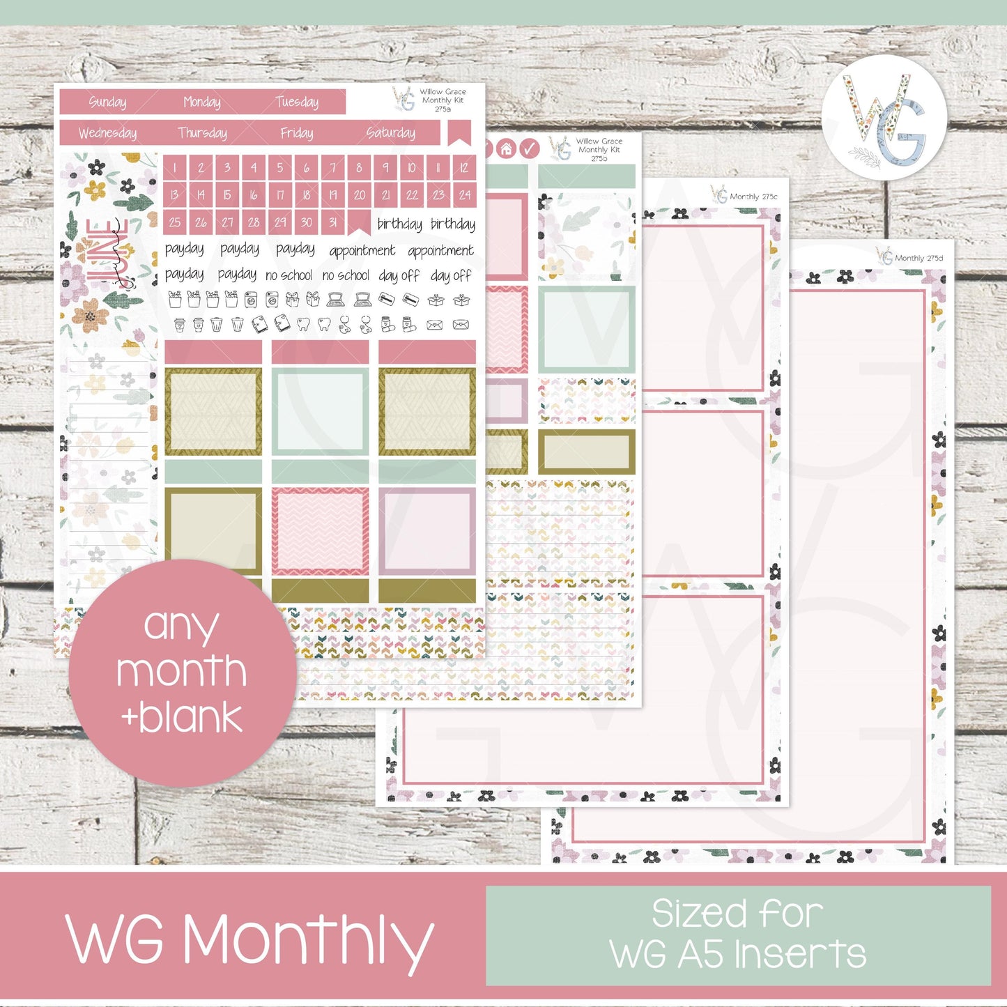 WG A5 Monthly Planner Stickers • WGM5-275
