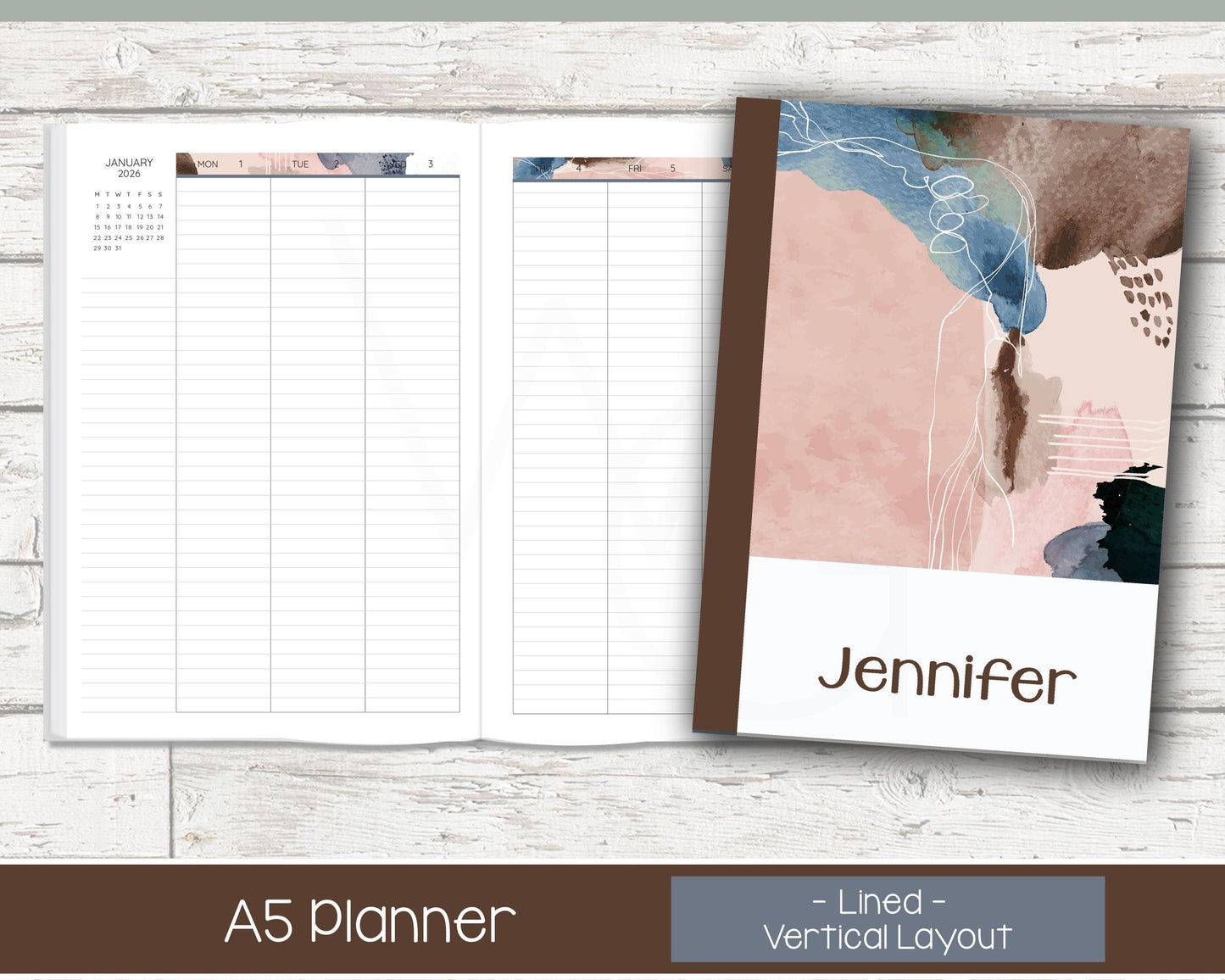 2026 Weekly Personalized Planner | Vertical Weekly Planner | Lined Layout | Blush & Ink