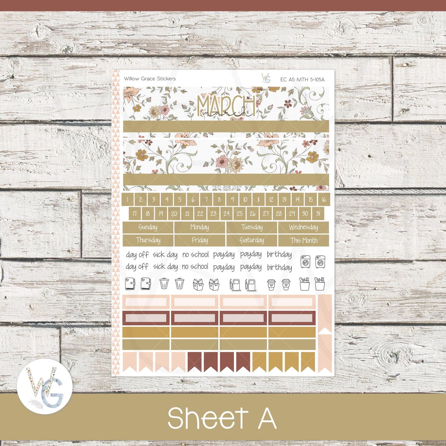 EC A5 Monthly Planner Stickers • ECM5-105