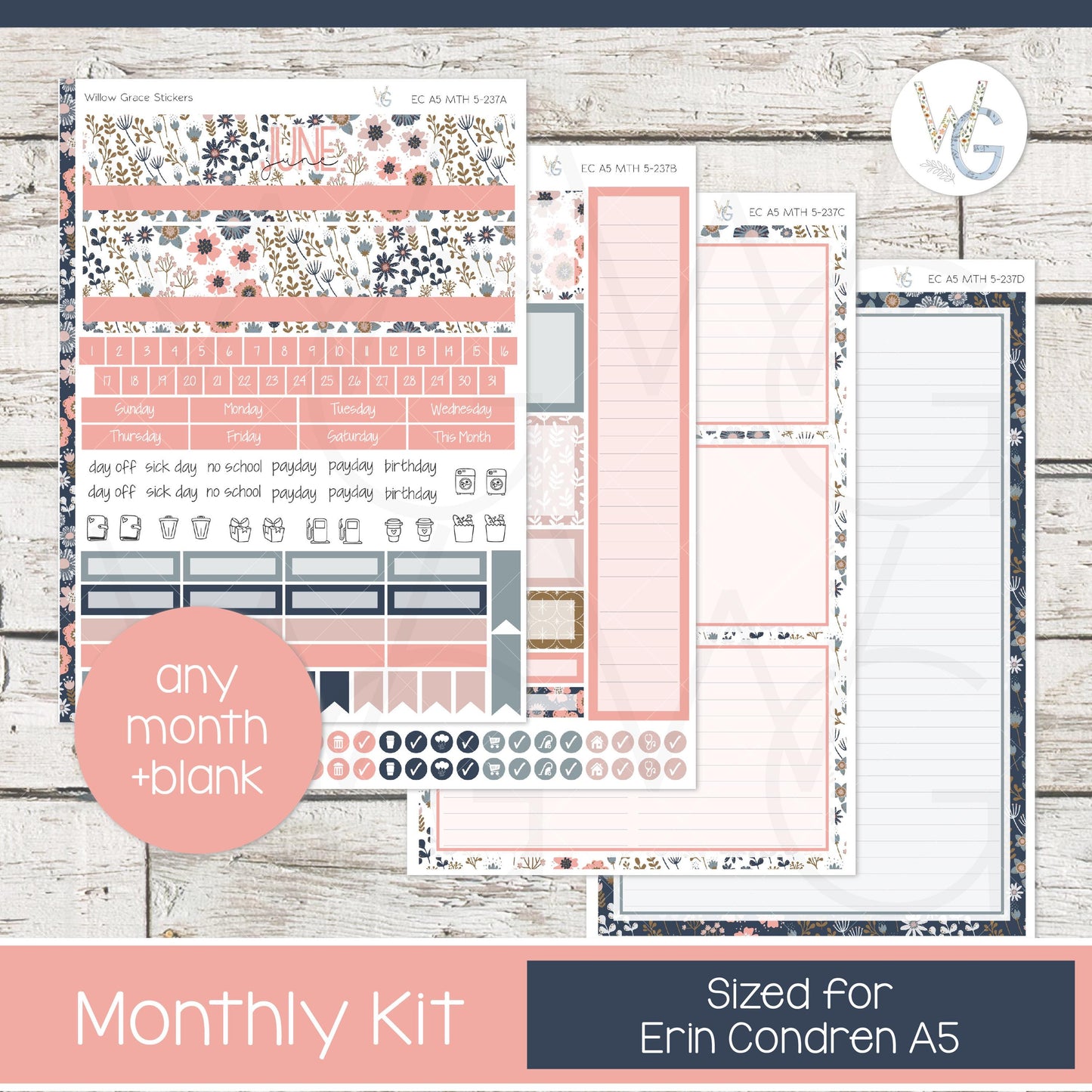 EC A5 Monthly Planner Stickers • ECM5-237