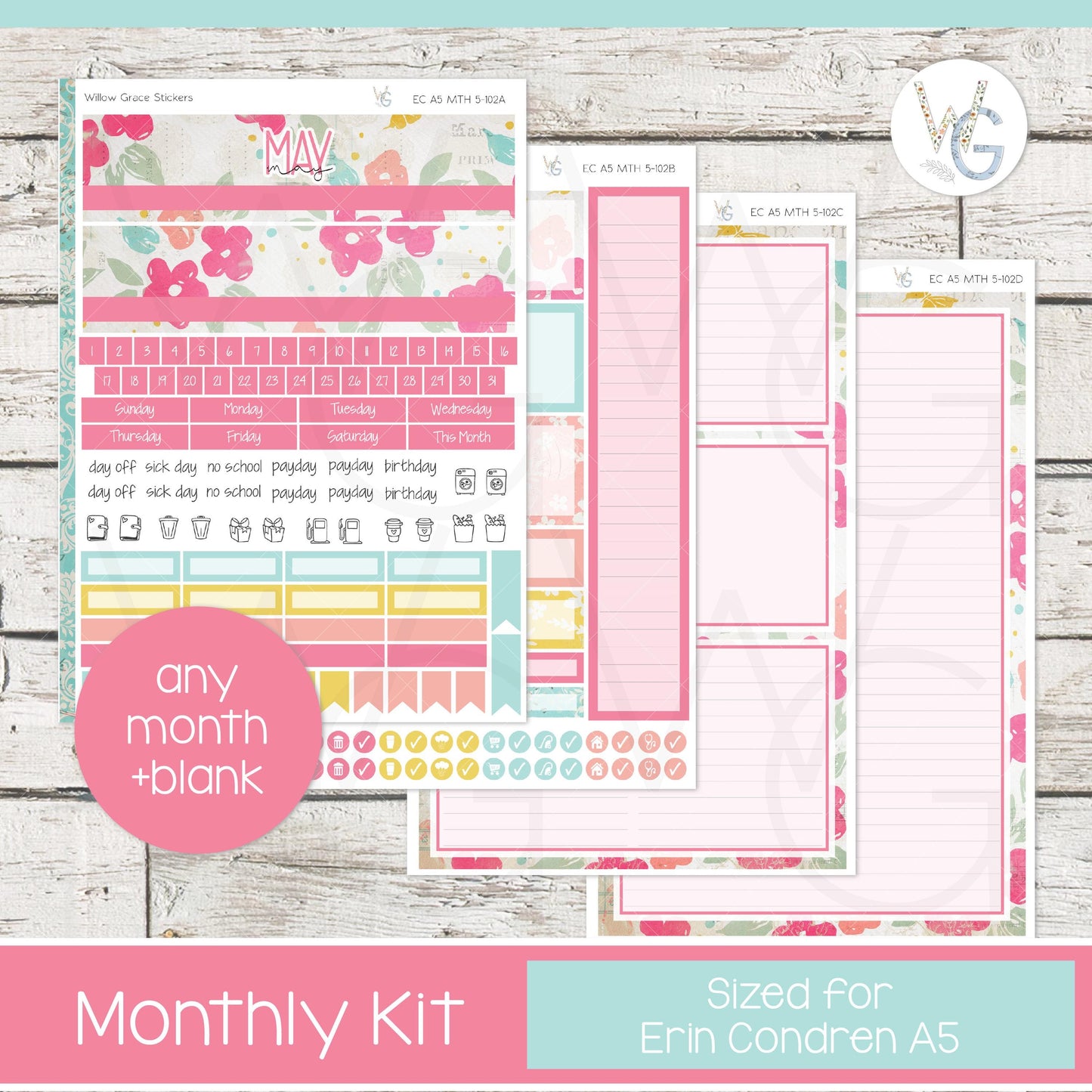 EC A5 Monthly Planner Stickers • ECM5-102