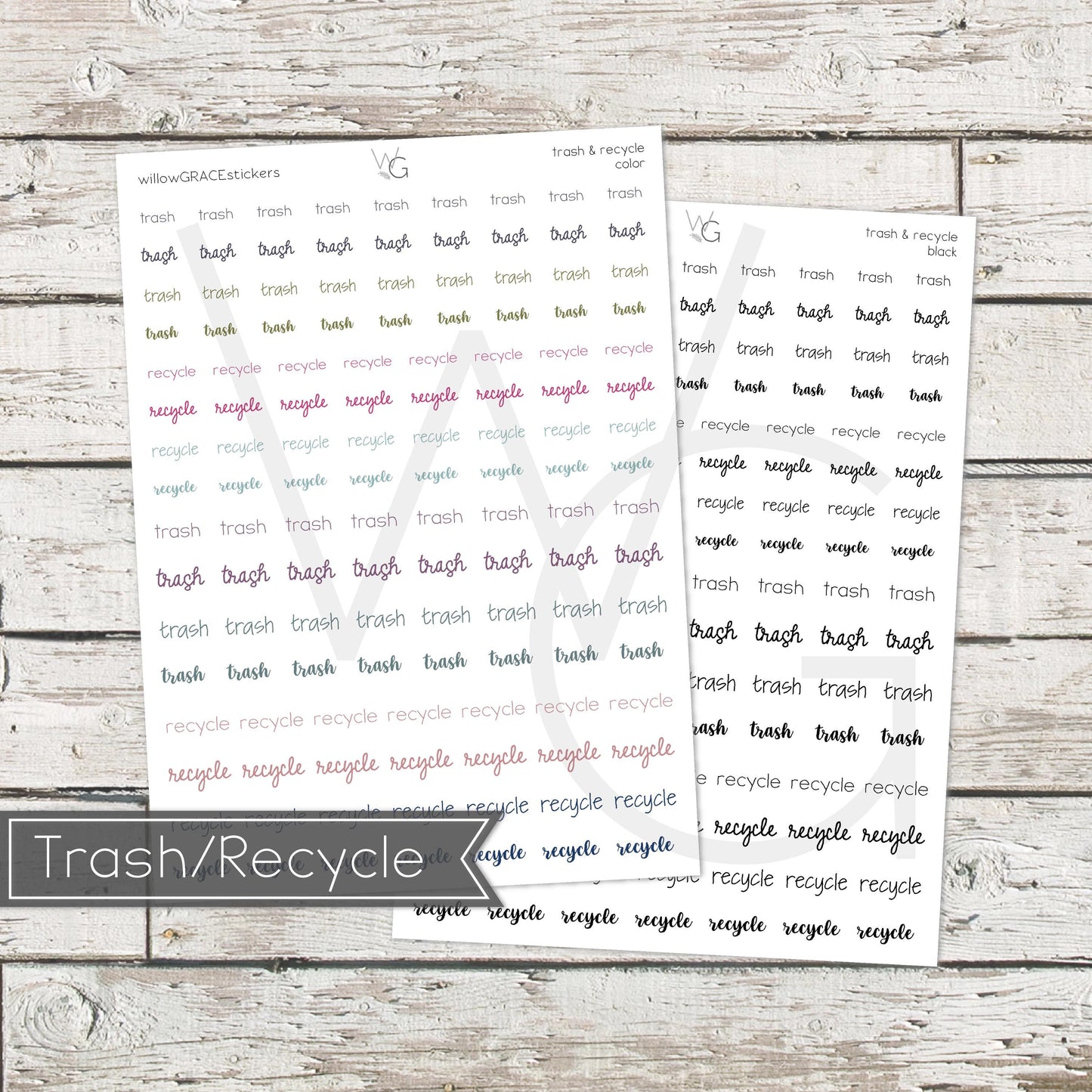 Trash & Recycle • Word Stickers • Scripts Stickers • Planner Stickers