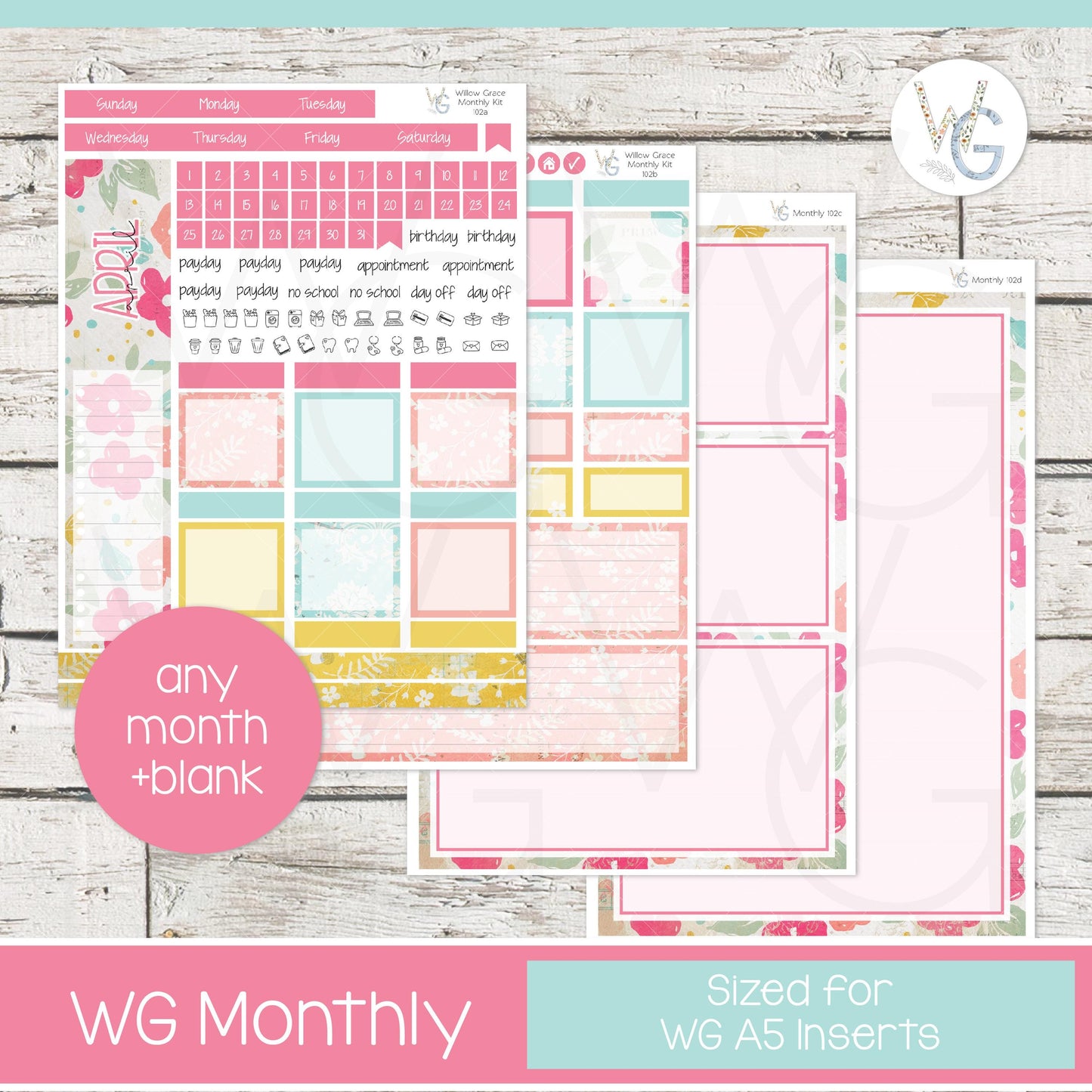 WG A5 Monthly Planner Stickers • WGM5-102