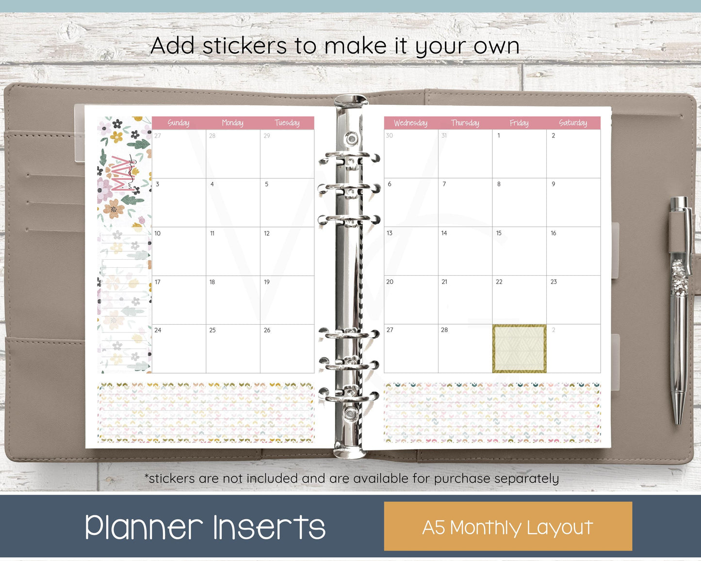 A5 Dated Planner Inserts • Weekly Horizontal Layout