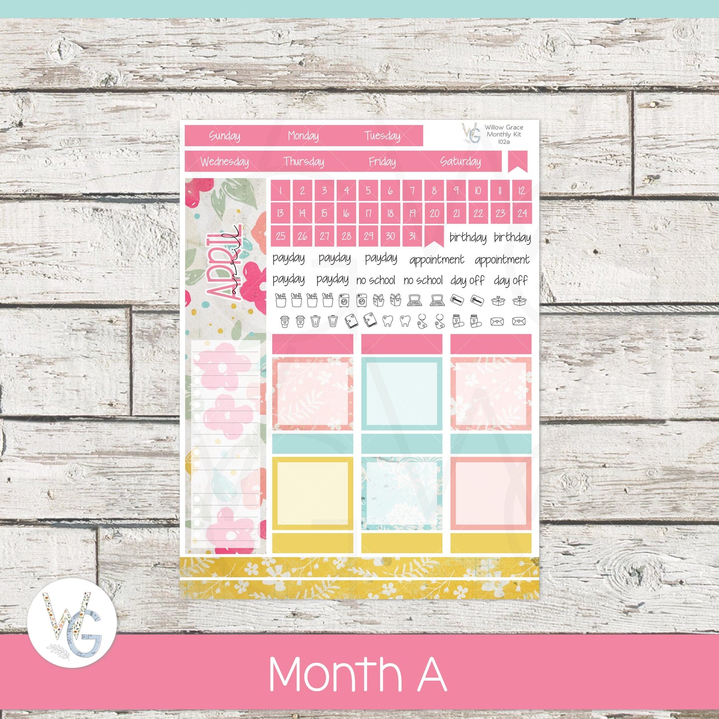 WG A5 Monthly Planner Stickers • WGM5-102