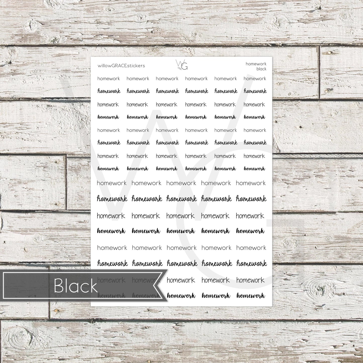Homework • Word Stickers • Scripts Stickers • Planner Stickers