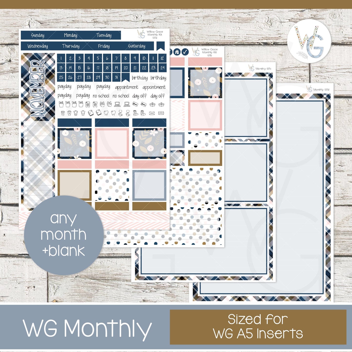 WG A5 Monthly Planner Stickers • WGM5-107