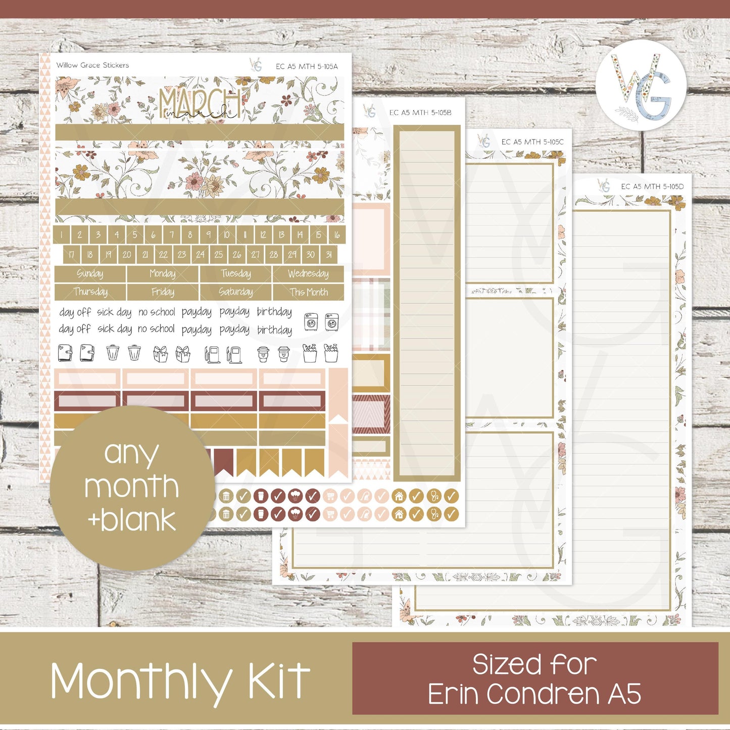 EC A5 Monthly Planner Stickers • ECM5-105