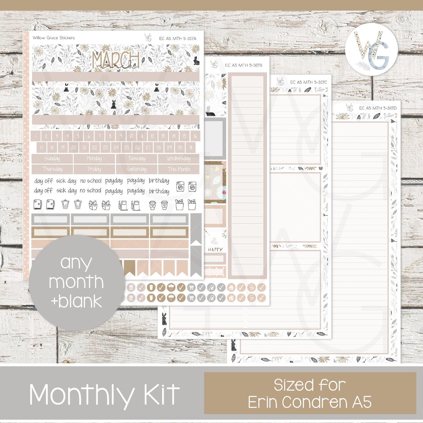 EC A5 Monthly Planner Stickers • ECM5-307