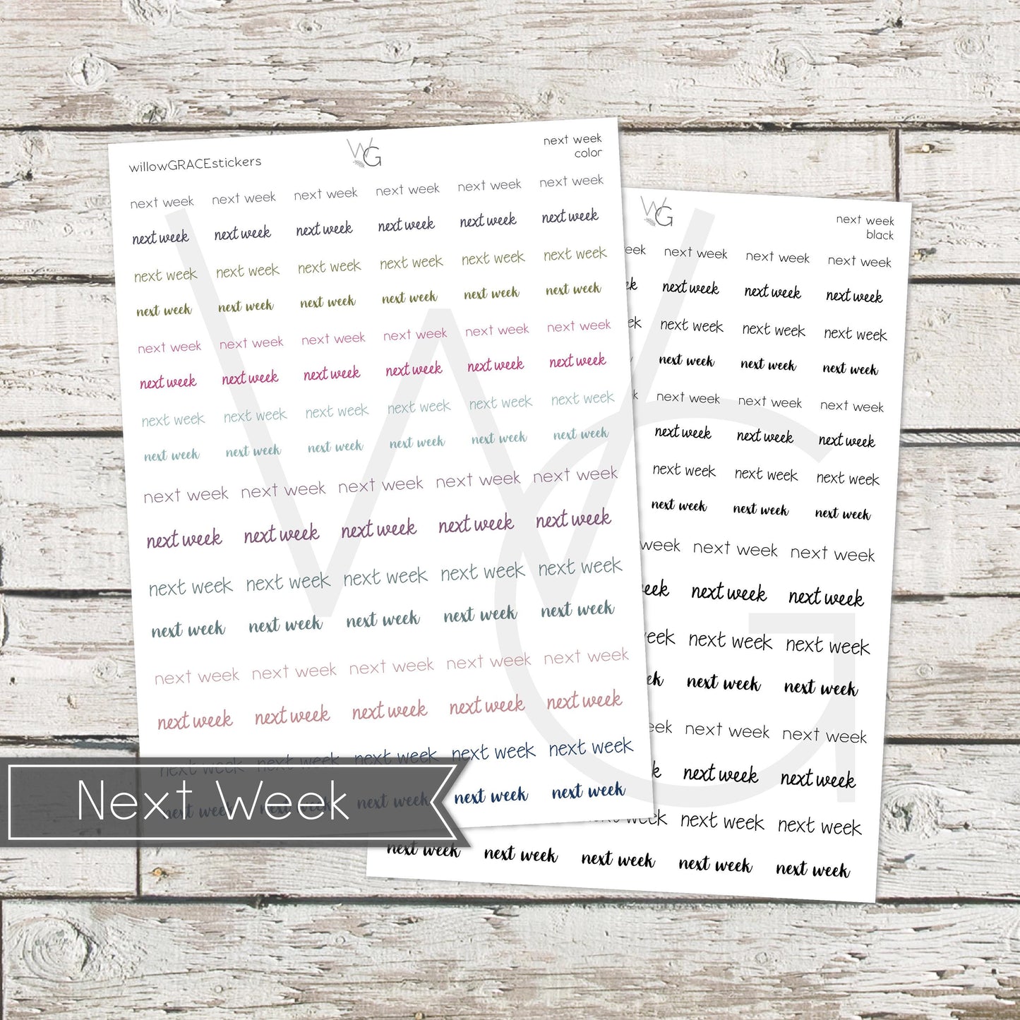 Next Week • Word Stickers • Scripts Stickers • Planner Stickers
