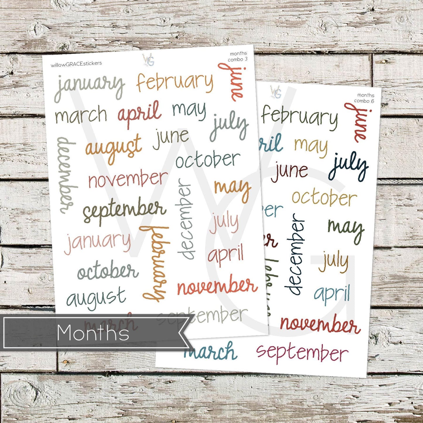 Months • Word Stickers • Scripts Stickers • Planner Stickers (CF)