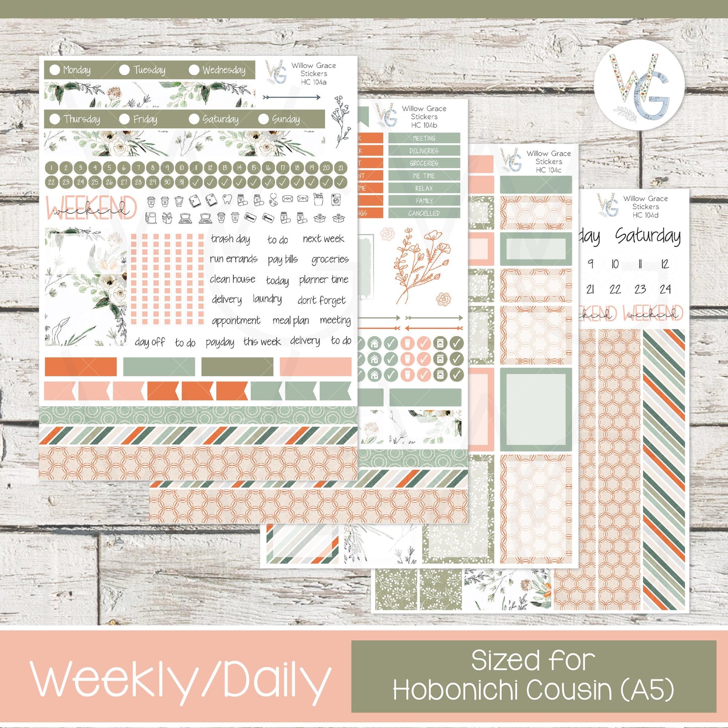 Hobonichi Cousin (A5) Weekly/Daily Sticker Kit • HW-104