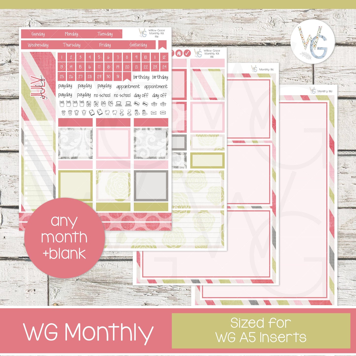 WG A5 Monthly Planner Stickers • WGM5-111