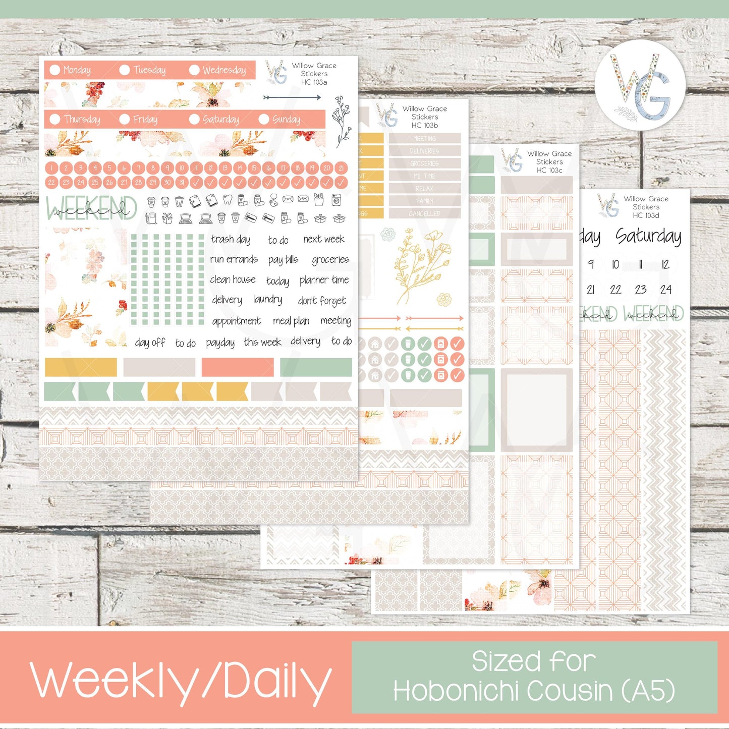 Hobonichi Cousin (A5) Weekly/Daily Sticker Kit • HW-103